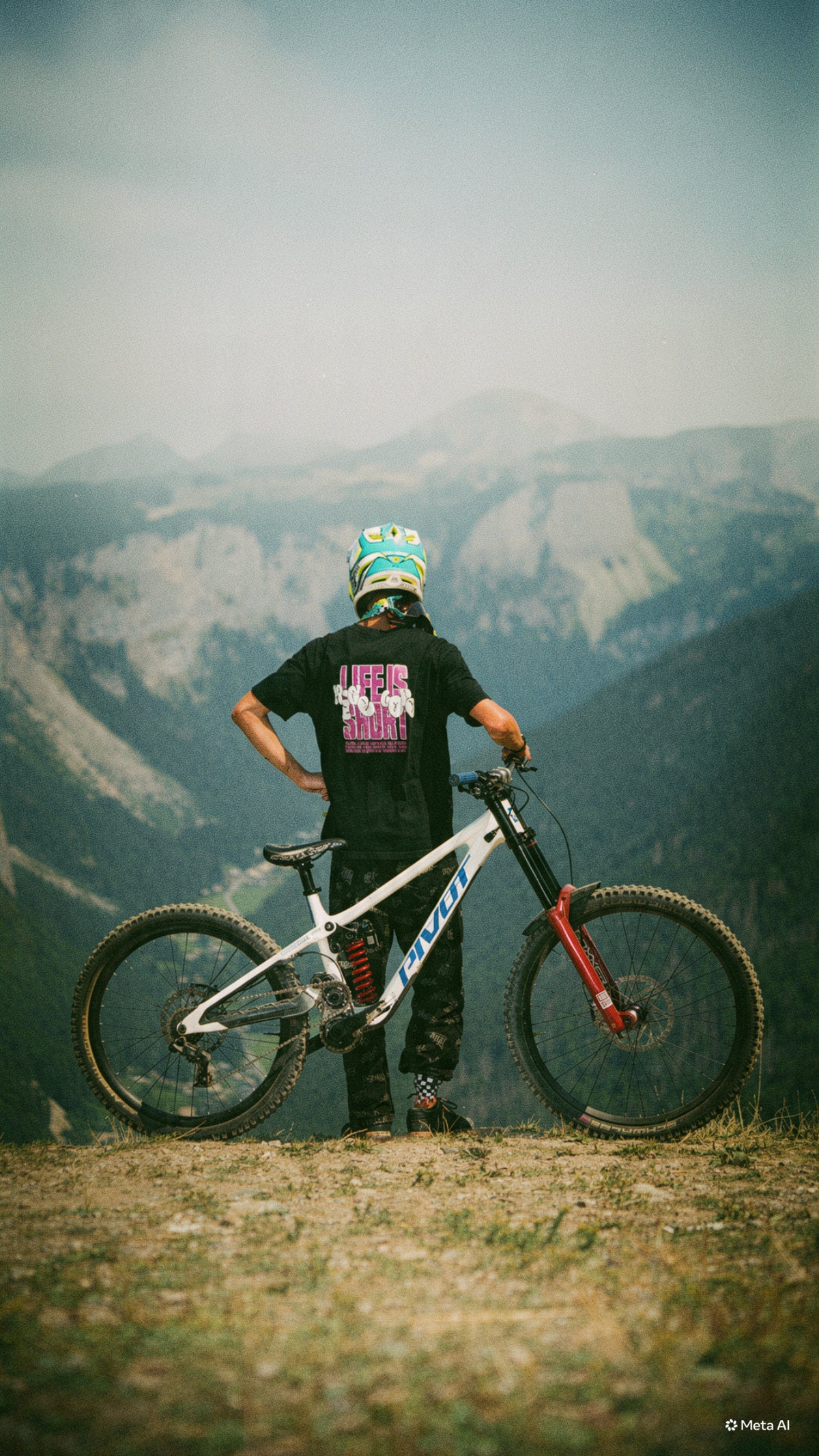 Rider BIXY avec son VTT face aux montagnes